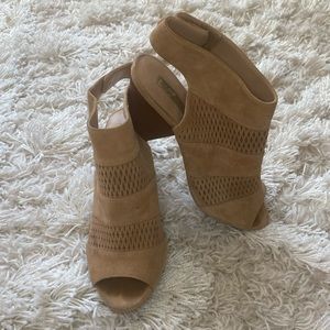 Nude Suede Peep Toe Booties